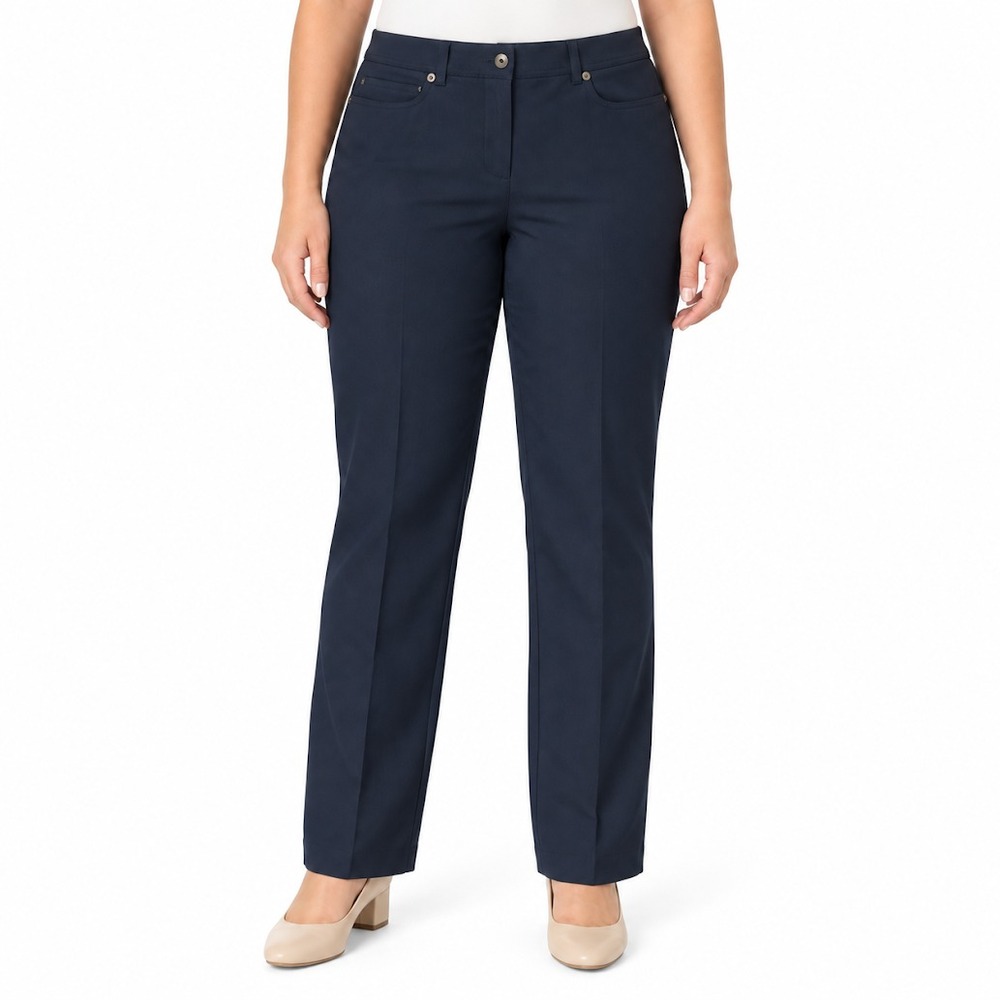 Nina MClemore Pants Women Size 12 Blue Stretch Straight Leg Made in USA Pockets